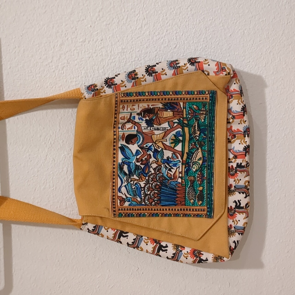 Mustard Yellow Women’s Crossbody Bag with Egyptian Motif